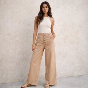 Pilcro Wide Leg Button Fly Pants Size 29 Petite Tan Bohemian Anthropologie